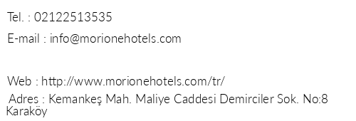 Morione Hotel telefon numaralar, faks, e-mail, posta adresi ve iletiim bilgileri